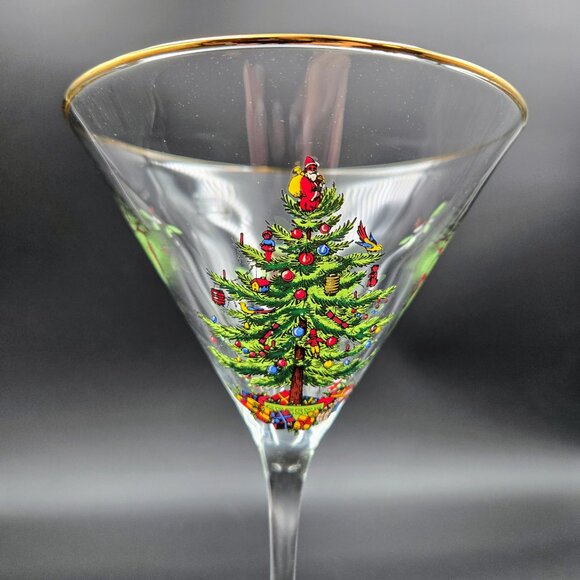 Spode Christmas Tree Martini Cocktail Estate Glass Stemware Santa Read - Picture 5 of 15